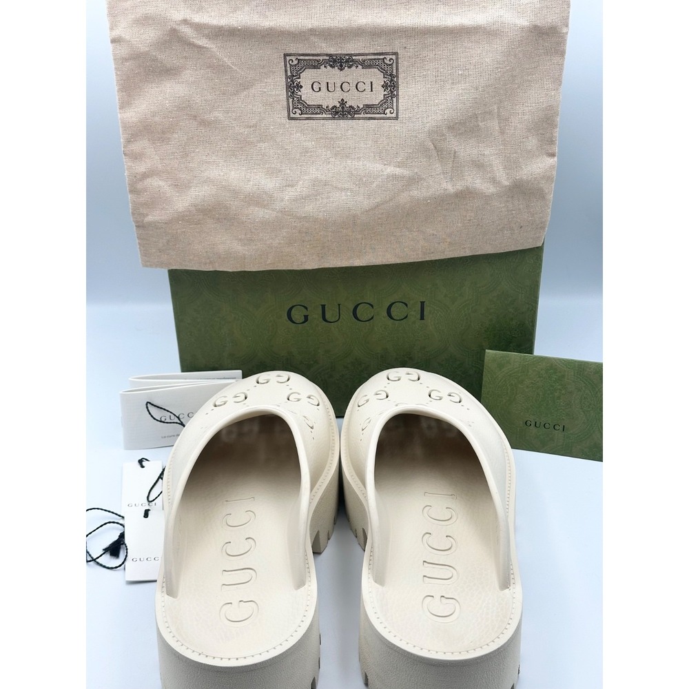 GUCCI  Cut Out Monogram Authentic Bossed GG TREK Women 42 US Size 11 Beige Clog - Picture 4 of 16